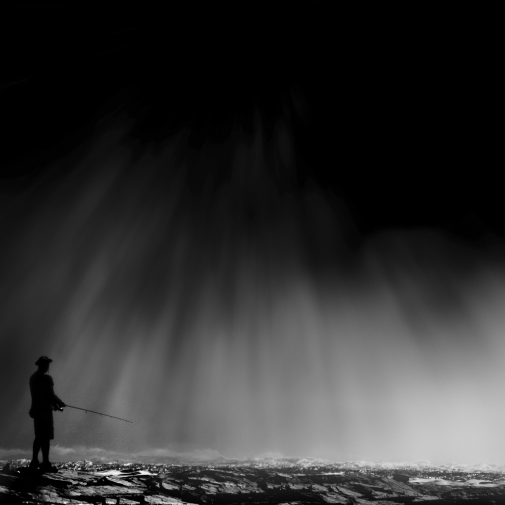 Lone Fisherman Light Rays by David Senechal Photographie (polydactyle) — canvas wall art