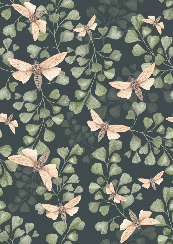 Moths Among Green Leaves by Linda Sitniece — canvas wall art
