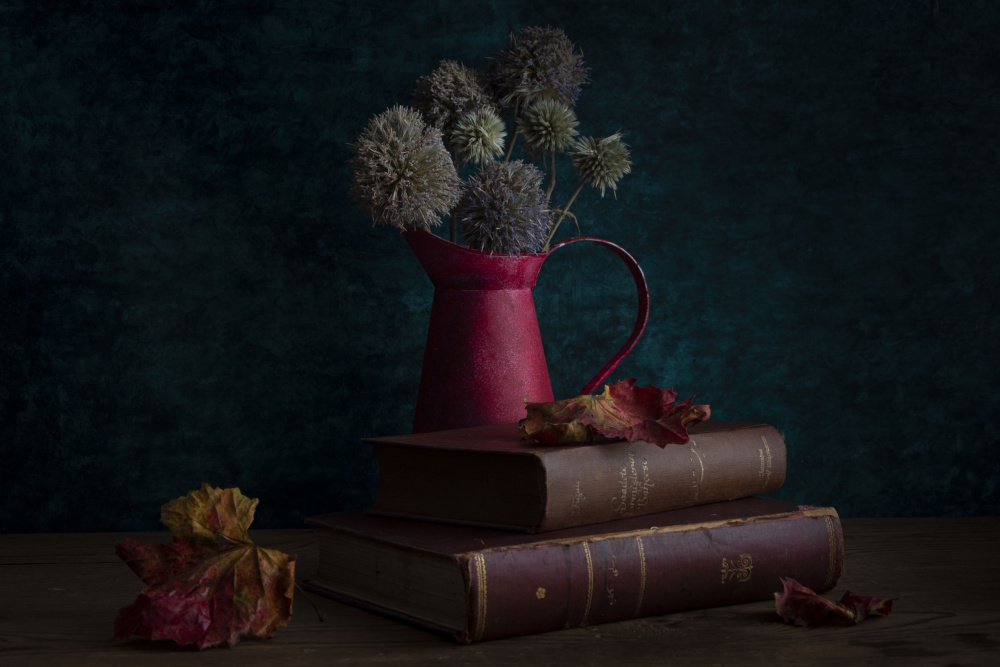Autumn Books and Pitcher by Ramiz Sahin — canvas wall art