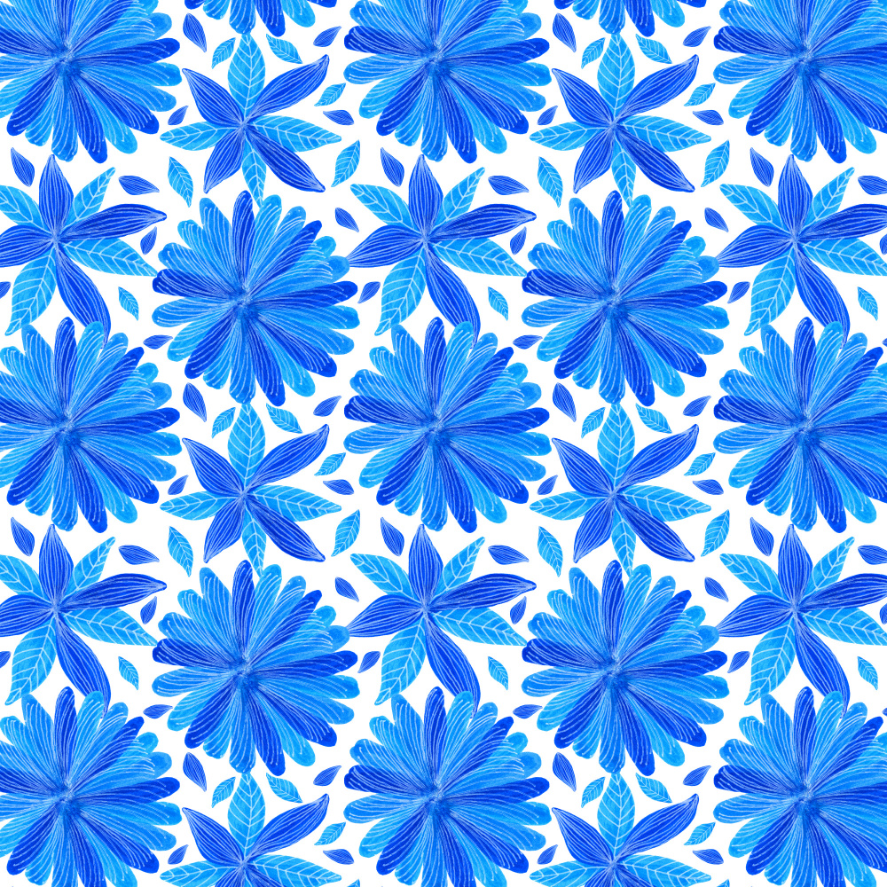 Vibrant Blue Floral Pattern by Michele Channell — canvas wall art