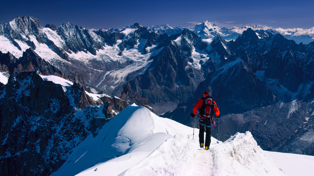 Hiker on Mountain Ridge by mihai ian nedelcu — canvas wall art