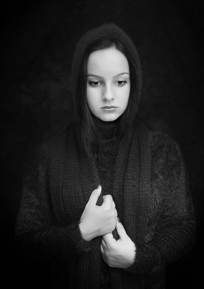 Pensive Hooded Woman by Jozef Kiss — canvas wall art