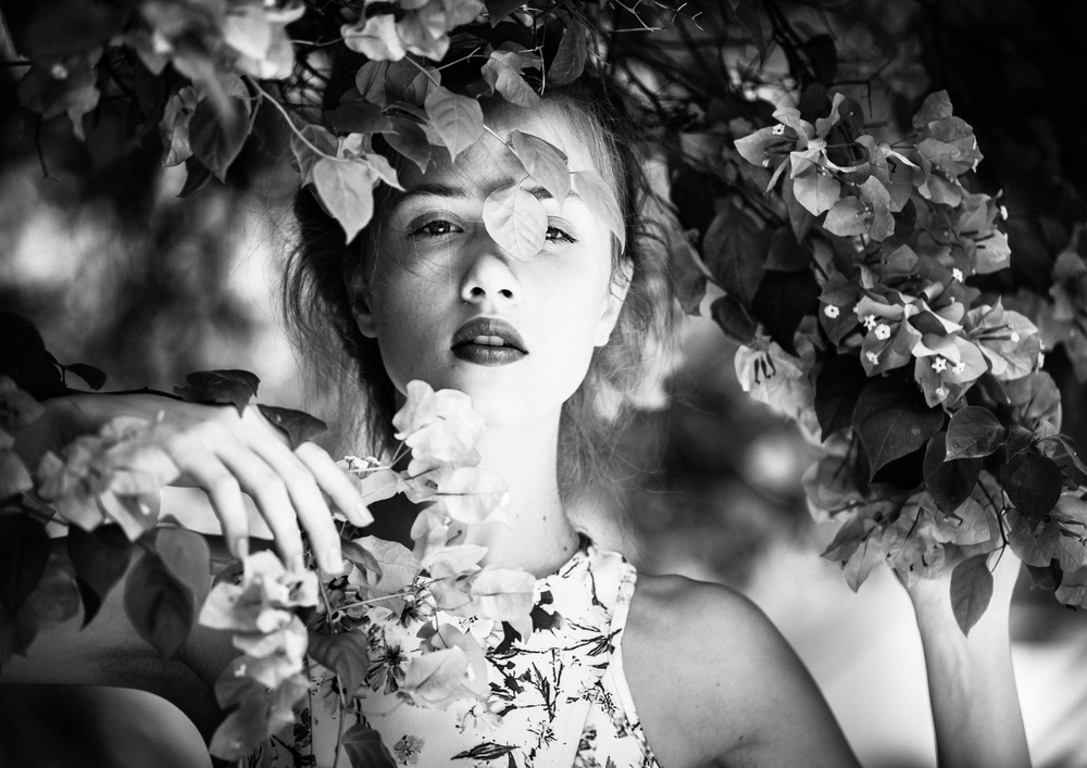 Woman Among Bougainvillea by TORU MATSUNAGA — canvas wall art