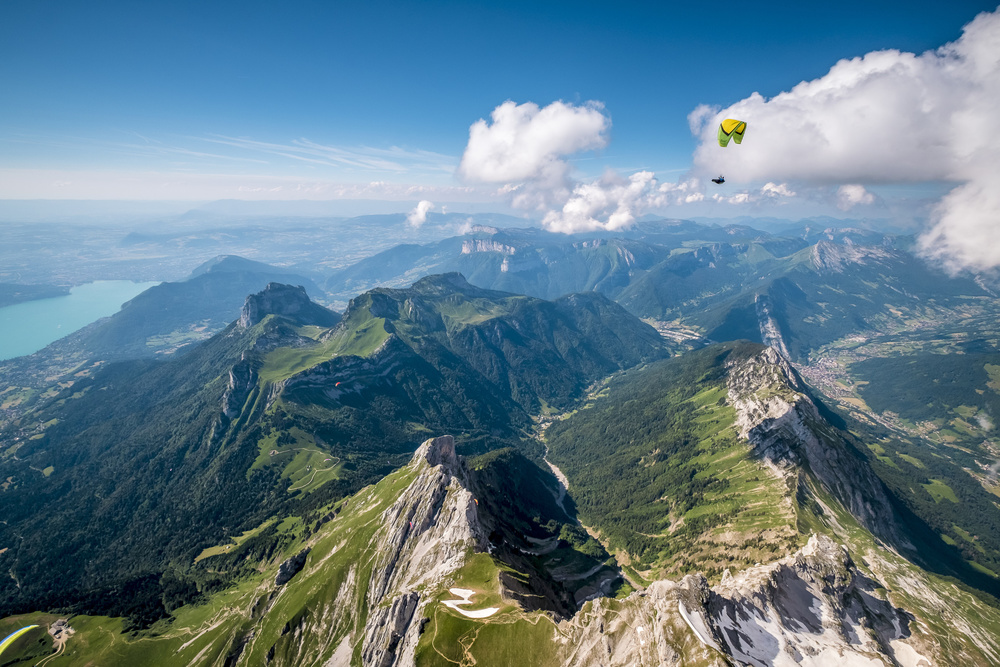 Mountain Lake Flight by Tristan Shu — canvas wall art