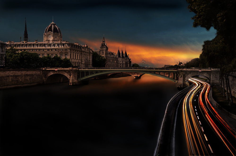 Paris Night Light Trails by Pierre Bacus — canvas wall art
