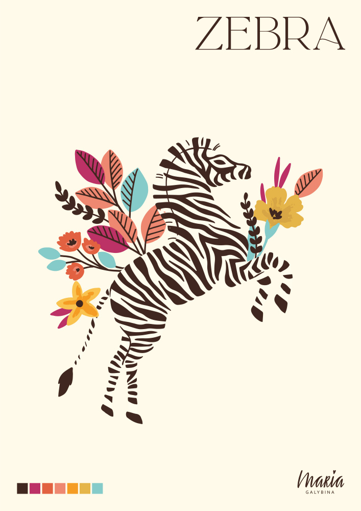 Rearing Floral Zebra by Maria Galybina — canvas wall art