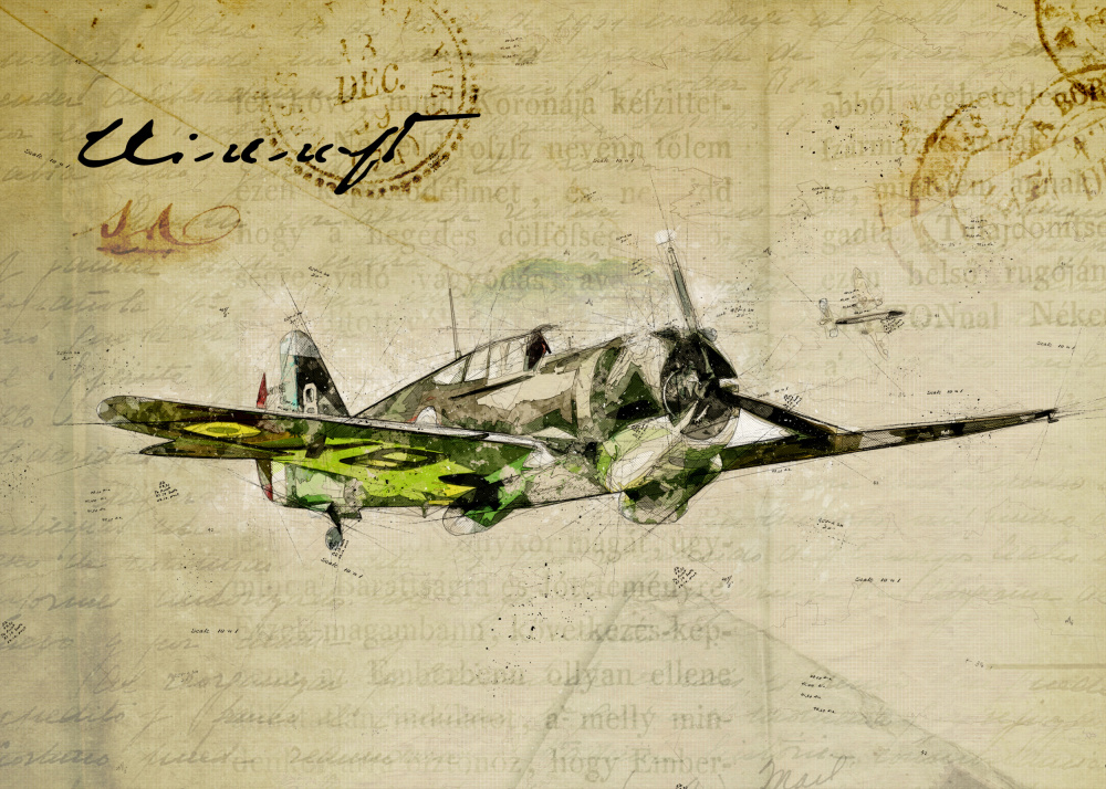 Vintage Aviation Sketch by Lembayung senja studio [Vintage Poster] — canvas wall art