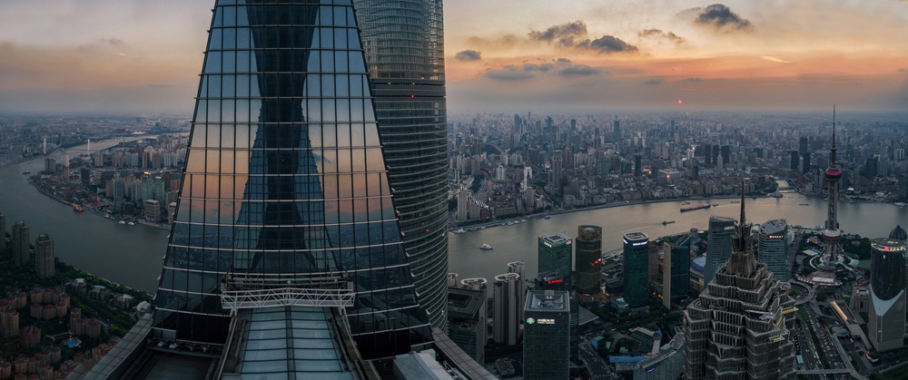 Shanghai City Skyline Dusk by Stan Huang — canvas wall art