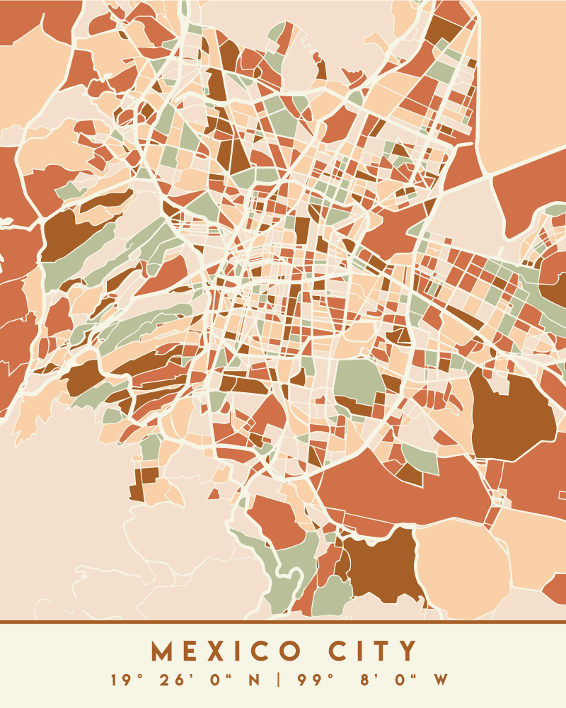 Mexico City Abstract Map by Emiliano Deificus — canvas wall art
