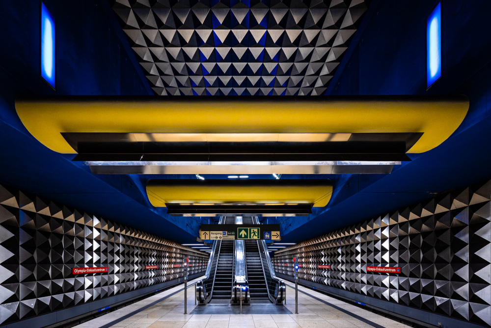 Sleek Blue Metro Station by Hervé Loire — canvas wall art