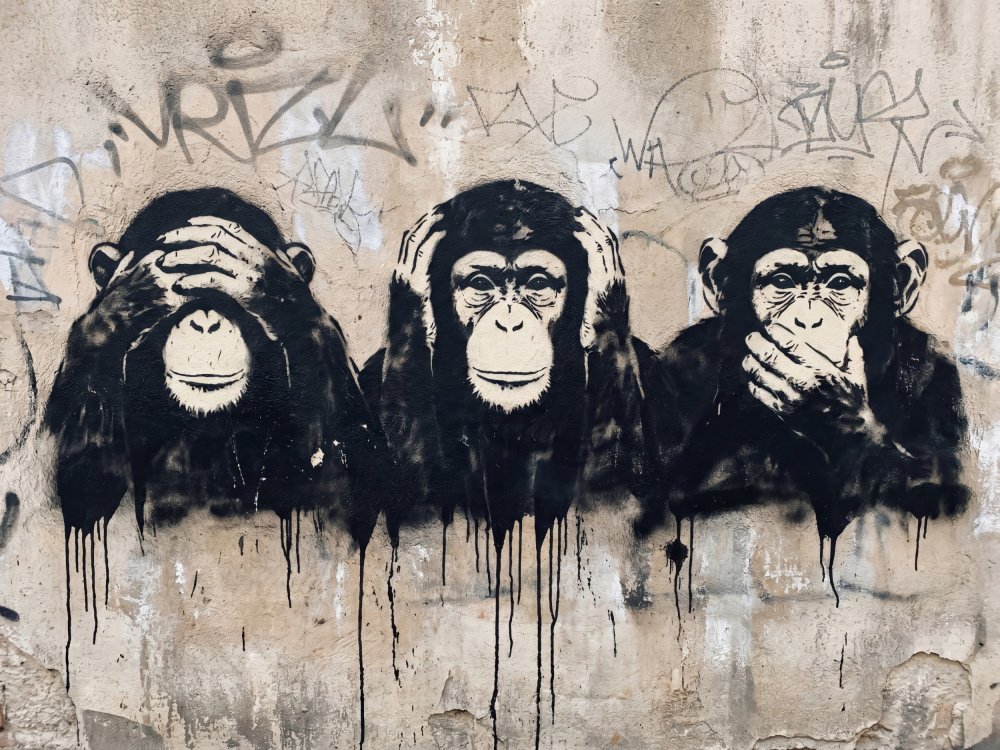 Three Wise Monkeys Stencil by Andreas Magnusson — canvas wall art