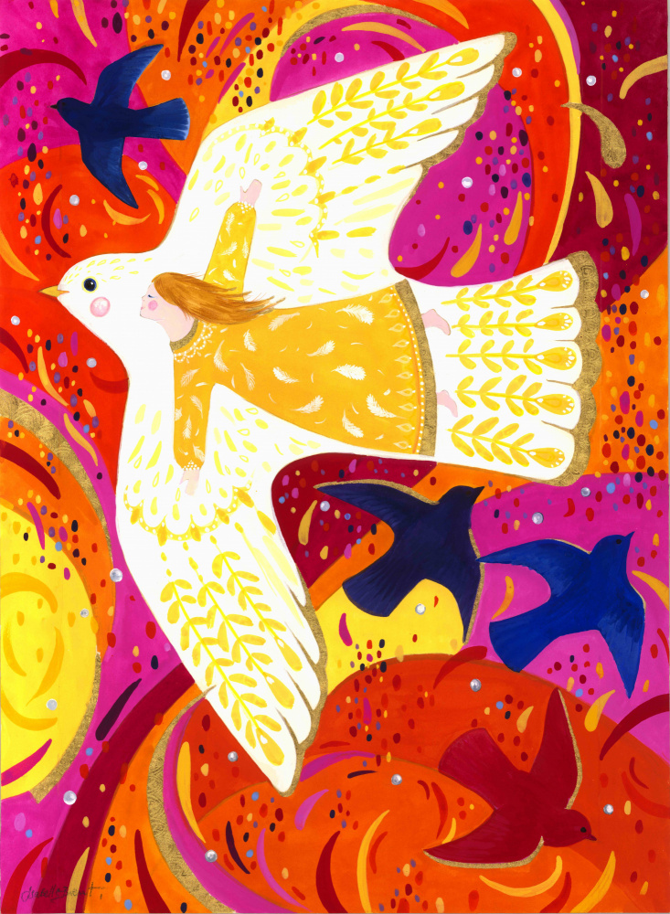 Angel Child and Birds by Isabelle Brent — canvas wall art