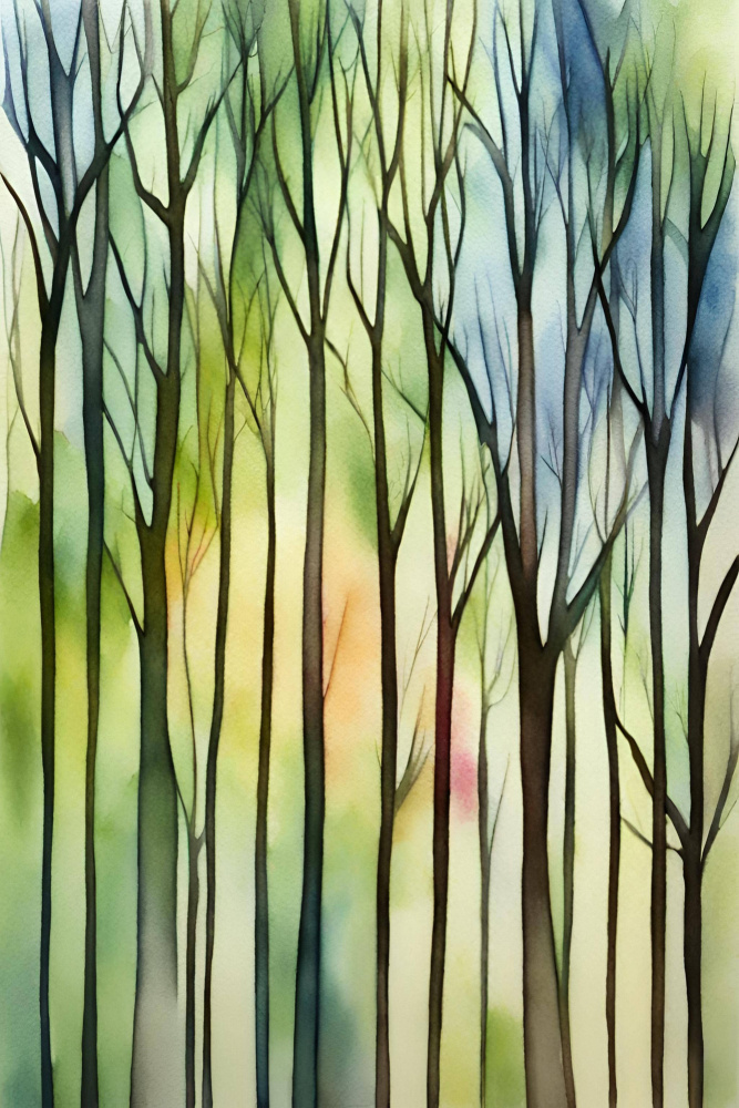 Vibrant Forest Watercolor by Sally Ann Moss — canvas wall art