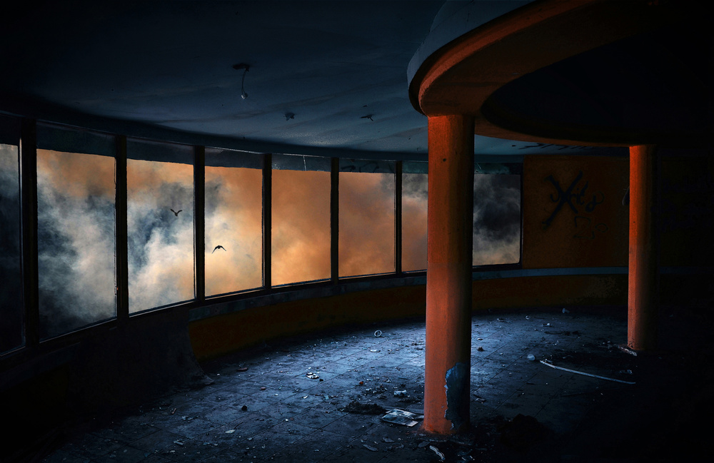 Abandoned Interior Dramatic Sky by Samanta Krivec — canvas wall art