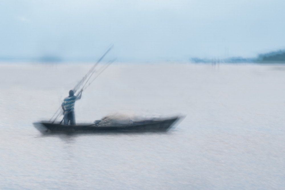 Misty Morning Fisherman by Florent Dirk Thies — canvas wall art