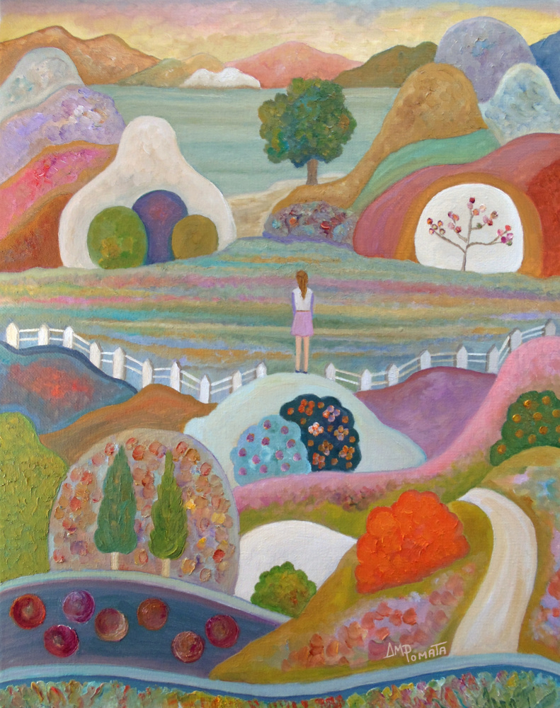 Dreamy Hillside Village by Angeles M. Pomata — canvas wall art