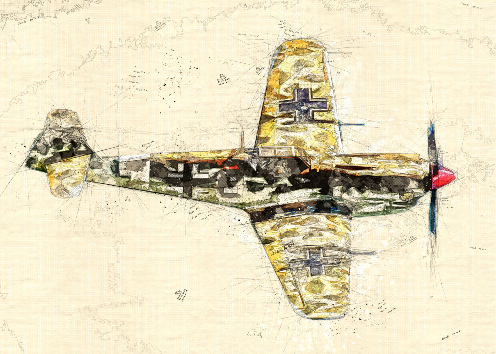 Vintage Fighter Plane Sketch by Lembayung senja studio [Vintage Poster] — canvas wall art