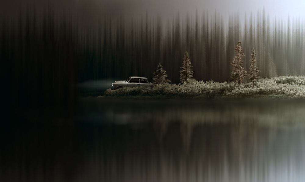 Vintage Car By Dark Lake by David Senechal Photographie (polydactyle) — canvas wall art