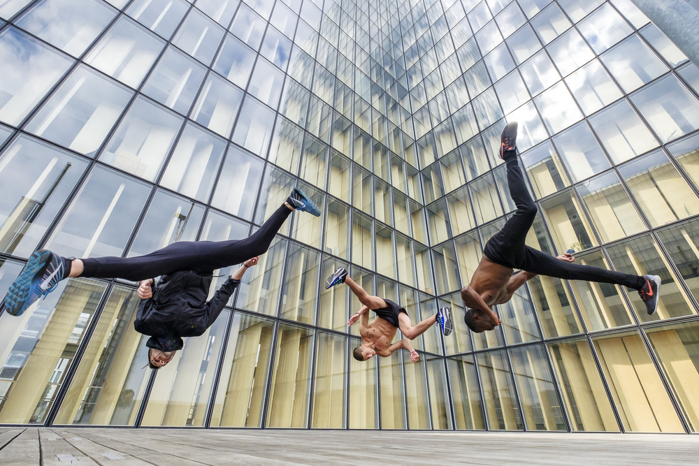 Urban Parkour Stunts by Tristan Shu — canvas wall art