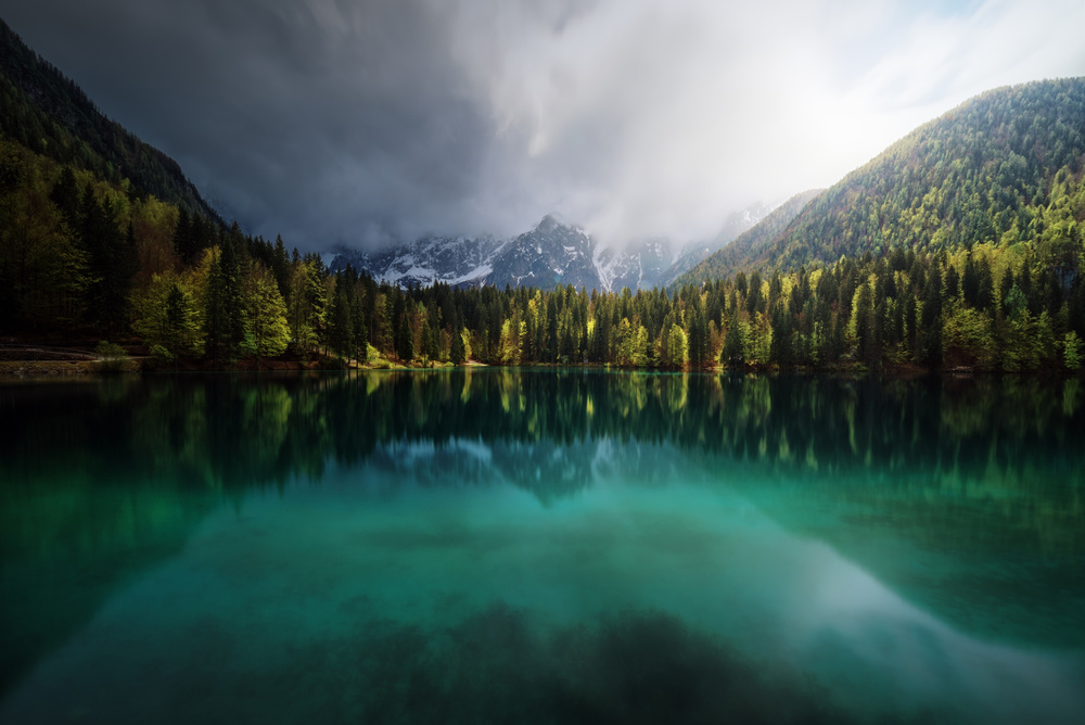 Emerald Lake Mountain Forest by Juan Pablo de Miguel — canvas wall art