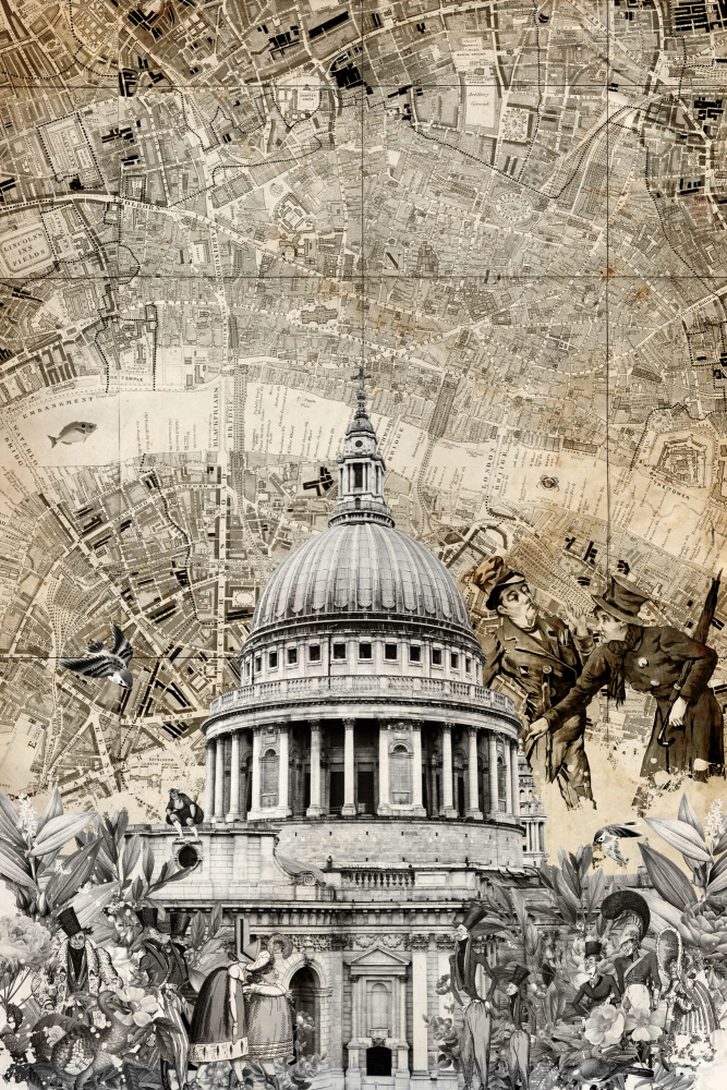 Historic London Cathedral Map by Simon Goggin — canvas wall art