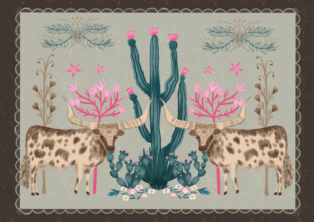Blooming Desert Longhorns by Aliya Putrus — canvas wall art