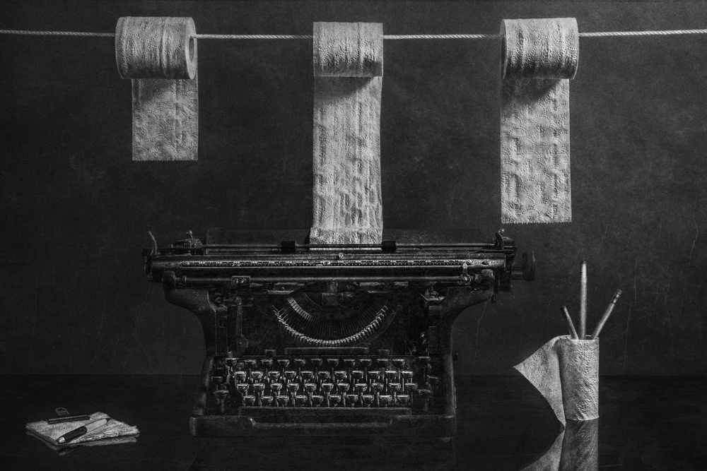 Monochrome Writing Still Life by Stephen Clough — canvas wall art