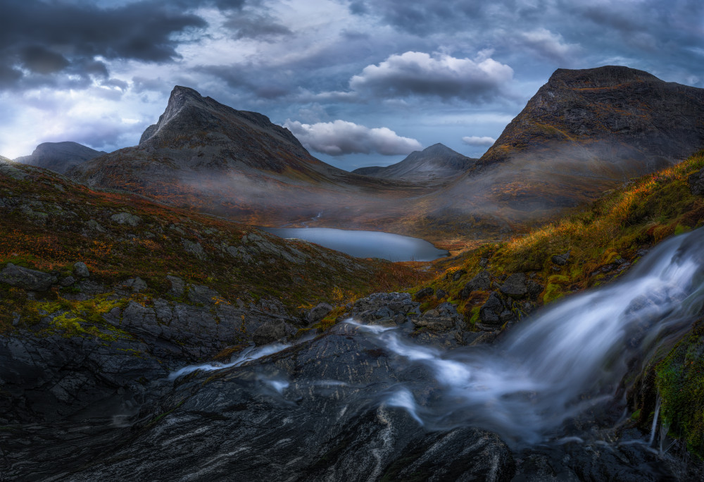 Misty Mountain Waterfall by Ole Henrik Skjelstad — canvas wall art