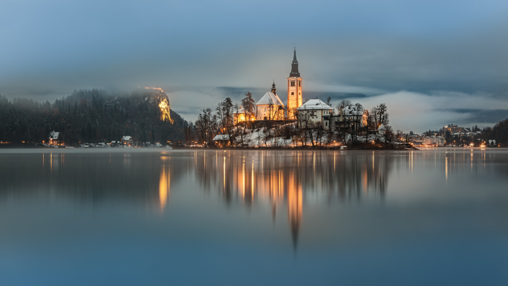 Illuminated Island Winter Glow by Bor — canvas wall art