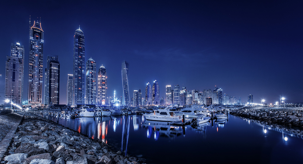 Dubai Marina Night by Mohamed Raof — canvas wall art