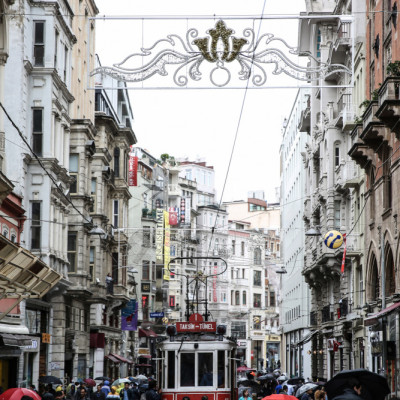 Iconic Red Tram In Istanbul's