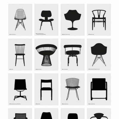 Iconic Chair Collection Poster: Black & White Minimalist Art