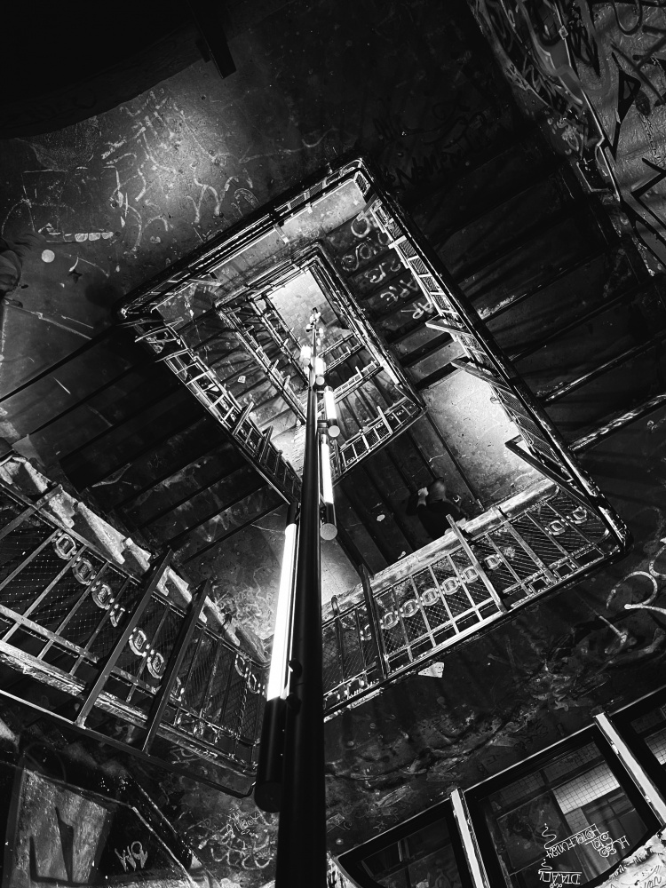Deep Industrial Stairwell by Dmitrii Rabeev — canvas wall art
