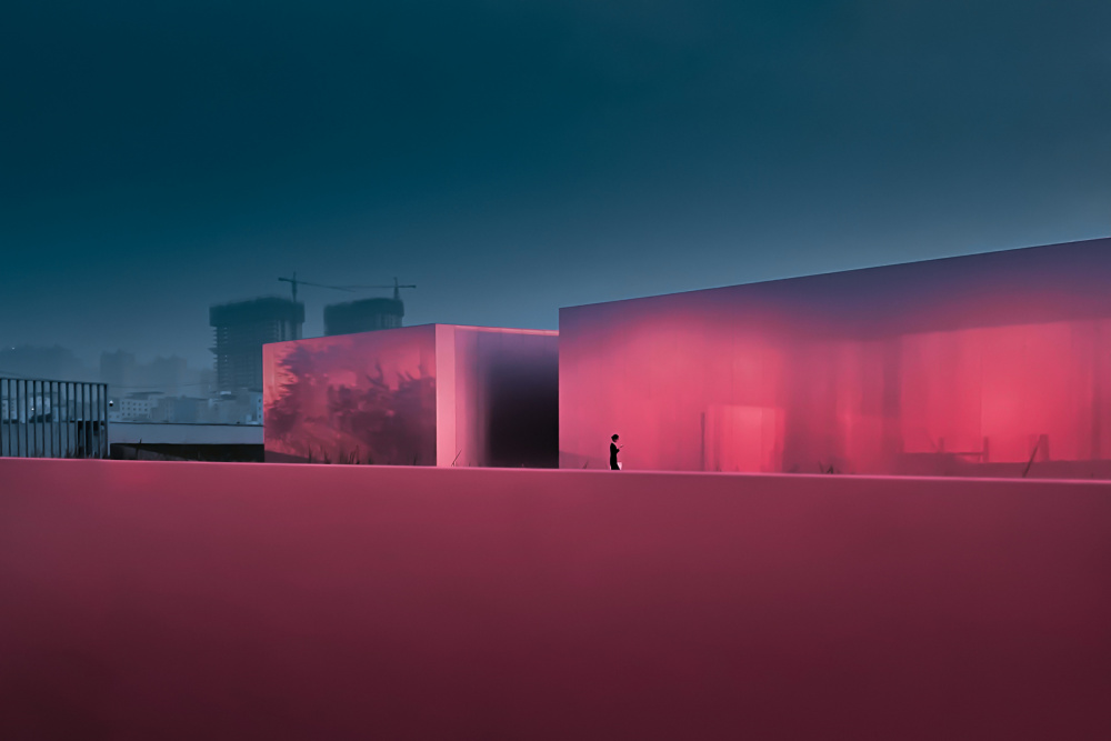 Pink City Solitude by Xiaopeng Guan — canvas wall art