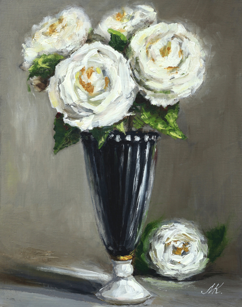 Elegant White Roses Vase by Marina Kozyr — canvas wall art