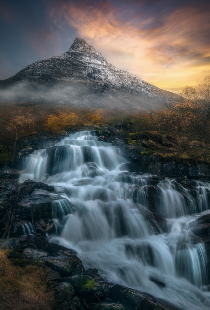 Misty Mountain Waterfall by Ole Henrik Skjelstad — canvas wall art