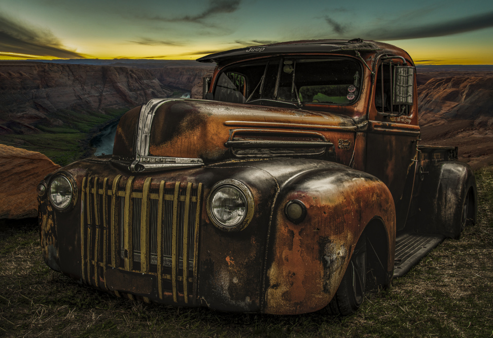 Vintage Truck Canyon Sunset by Laruelle Philippe — canvas wall art