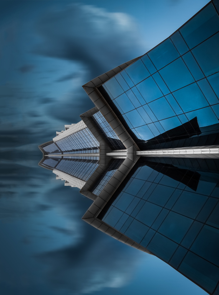 Sleek Blue Reflection by Khalid Jamal — canvas wall art