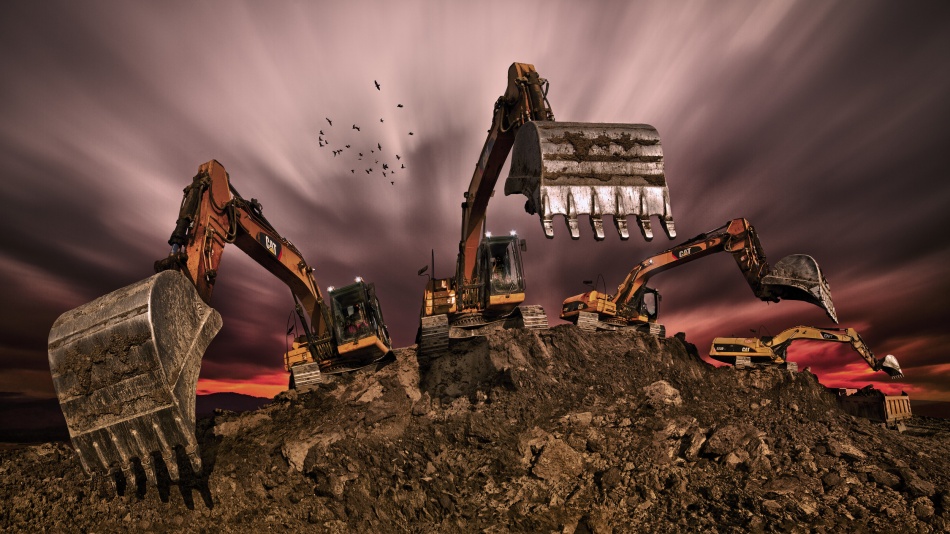 Industrial Excavators Sunset by Peter Majkut — canvas wall art