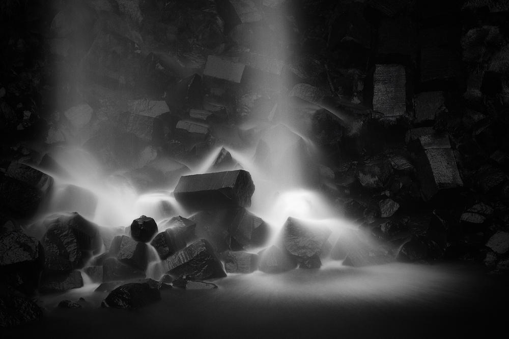 Misty Waterfall Rocks by Oliver Buchmann — canvas wall art