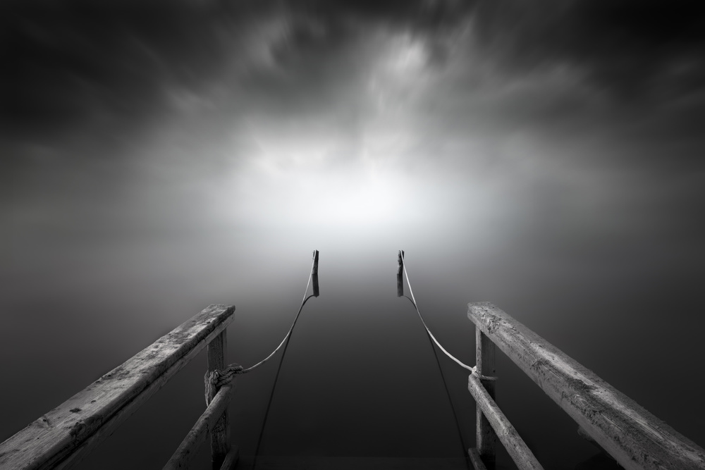 Misty Pier To Light by Joaquin Guerola — canvas wall art