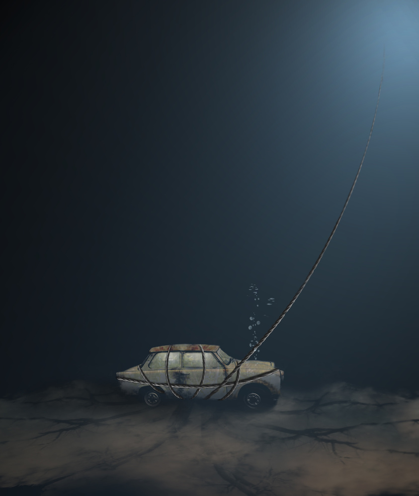 Deep Water Sunken Car by David Senechal Photographie (polydactyle) — canvas wall art