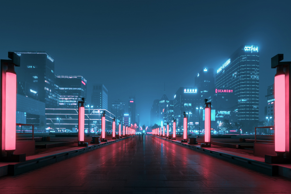 Neon City Night by Xiaopeng Guan — canvas wall art
