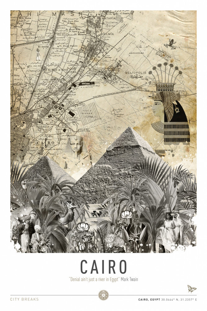 Cairo Pyramids Vintage Map by Simon Goggin — canvas wall art