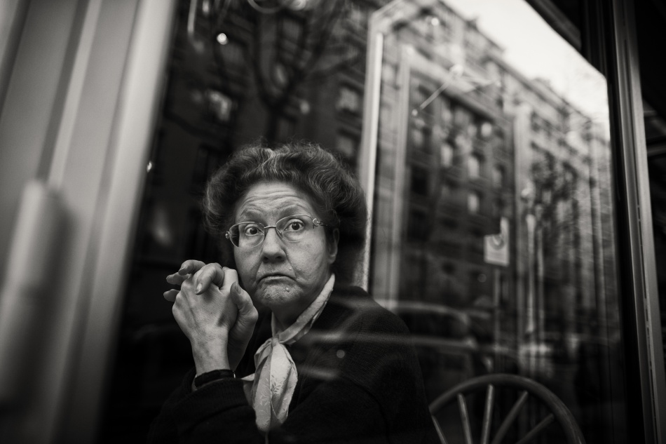 Older Woman City Reflection by Christophe Debon — canvas wall art