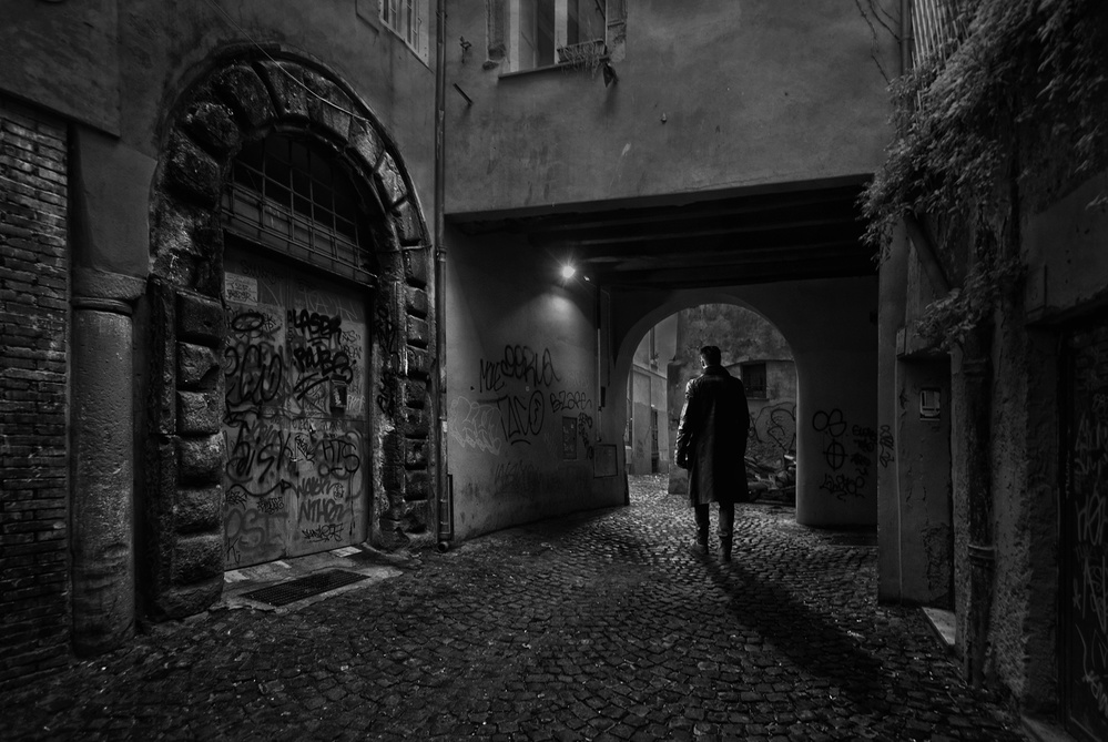 Lonely Figure Dark Alley by Jose C. Lobato — canvas wall art