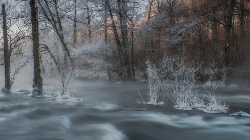 Misty Winter River by Benny Pettersson — canvas wall art