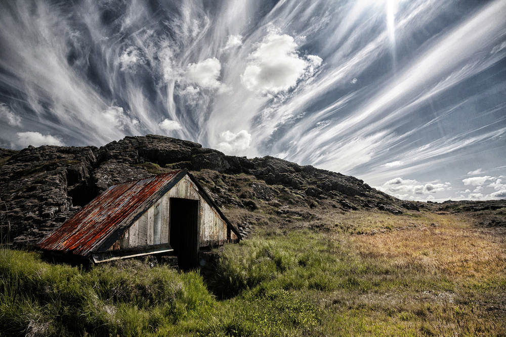 Rustic Cabin Dramatic Sky by Þorsteinn H. Ingibergsson — canvas wall art