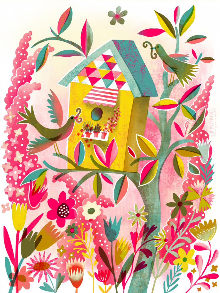 Colorful Garden Birdhouse by uta krogmann — canvas wall art