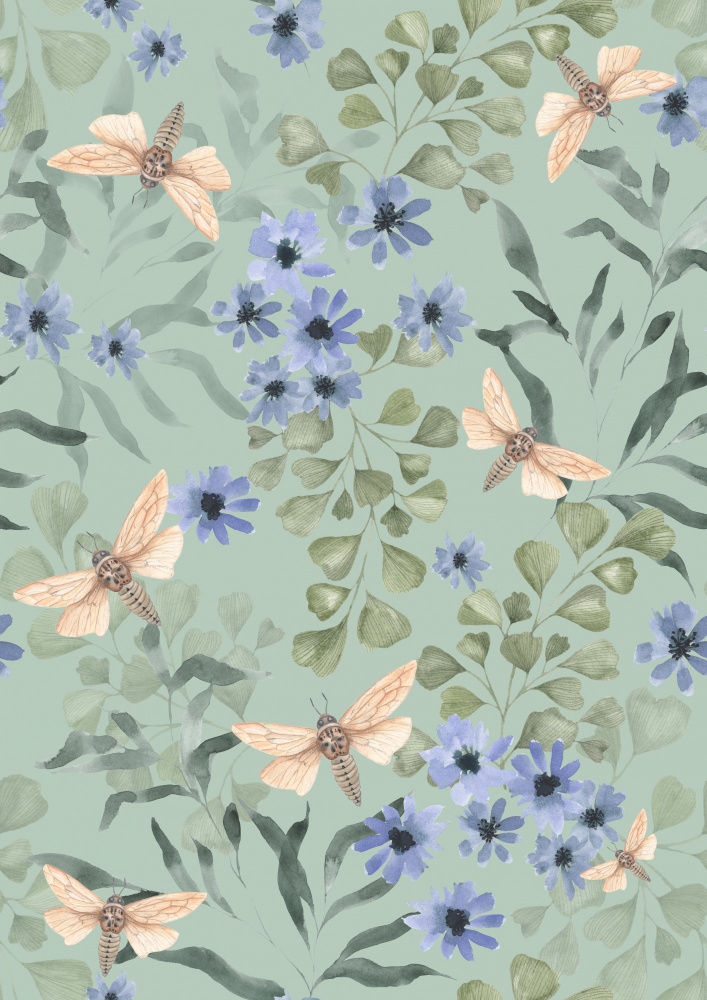 Botanical Moth Garden by Linda Sitniece — canvas wall art